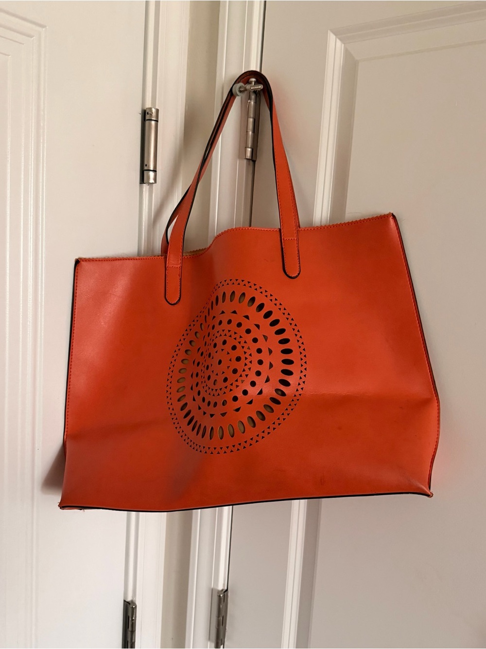 Neiman Marcus Orange Laser-Cut Circle Medallion Tote